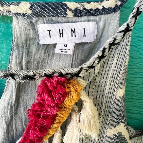 CLEARANCE ANTHROPOLOGIE THML BOHO GAUZY COTTON TASSEL DRESS SIZE MEDIUM EUC - Picture 10 of 13